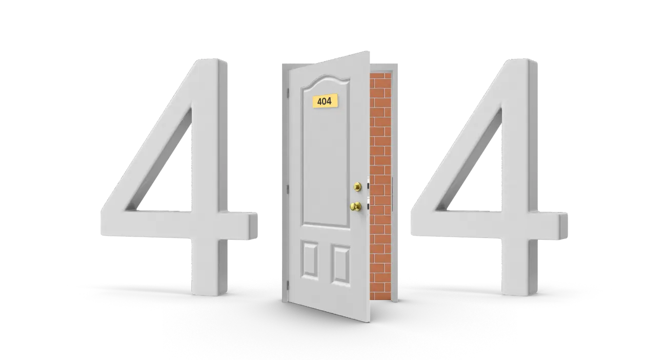 Изображение 404 с дверью и кирпичной стеной за ней для демонстрации отсутствия данных